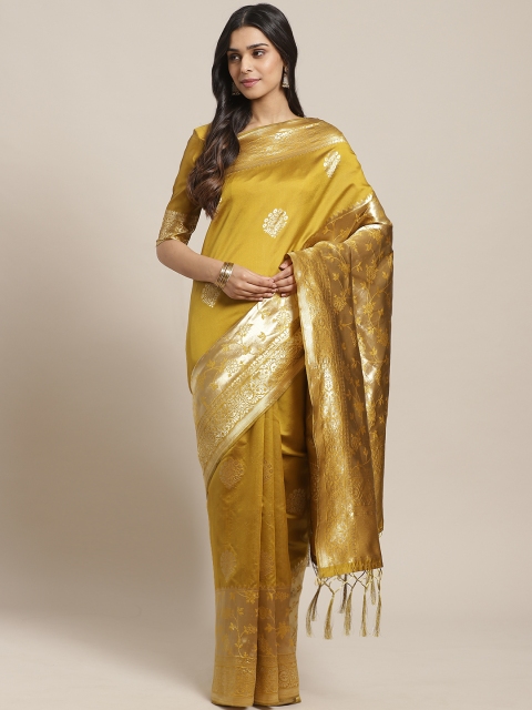 

Saree mall Mustard Yellow & Golden Ethnic Motifs Zari Woven Design Banarasi Saree