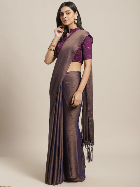 

Saree mall Purple & Golden Dual Tone Striped Saree