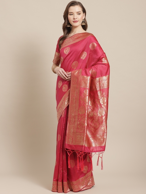 

Saree mall Pink & Gold Ethnic Motifs Zari Woven Design Banarasi Saree