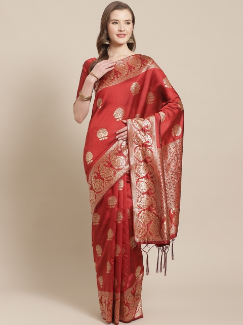 

Saree mall Red & Golden Ethnic Motifs Zari Woven Design Banarasi Saree