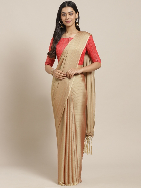 

Saree mall Beige & Golden Striped Saree