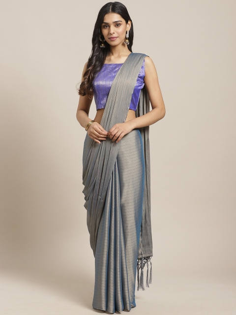 

Saree mall Grey & Golden Striped Saree