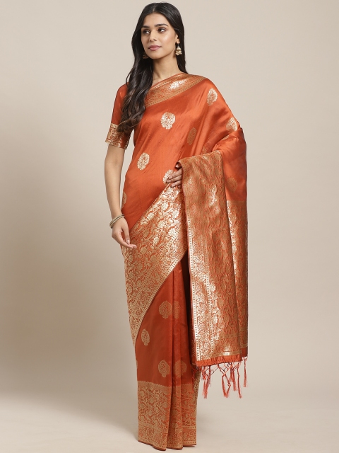 

Saree mall Rust Orange & Golden Woven Design Banarasi Saree