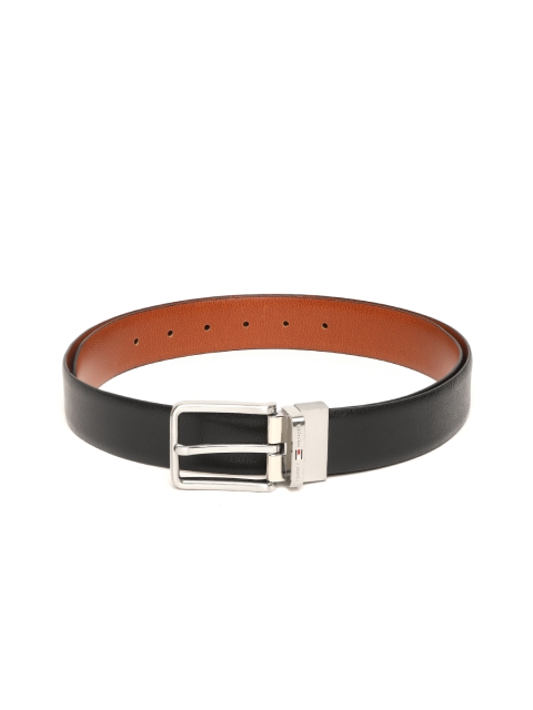 

Tommy Hilfiger Men Black & Tan Brown Leather Reversible Solid Belt