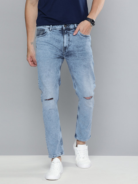 

Mast & Harbour Men Blue Skinny Fit Mid-Rise Slash Knee Stretchable Cropped Jeans