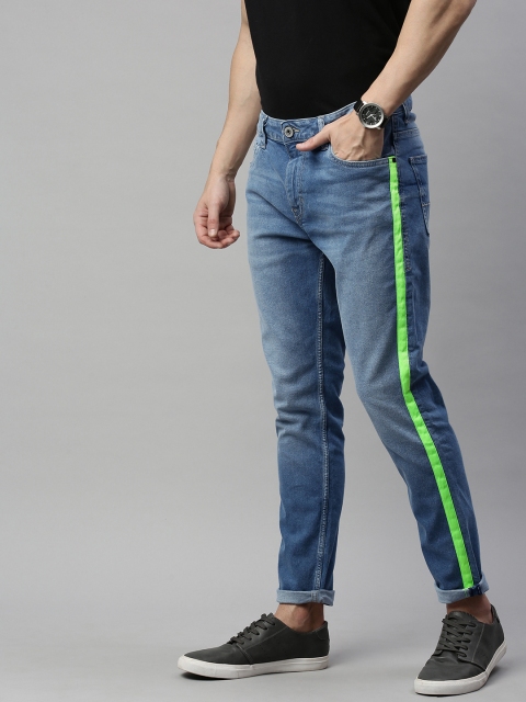 

Mast & Harbour Men Blue Slim Tapered Fit Mid-Rise Clean Look Jeans with Side Stripe Detail