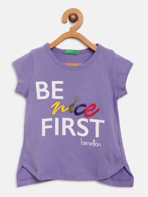 

United Colors of Benetton Girls Purple Printed Round Neck Pure Cotton T-shirt