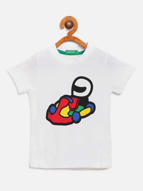 

United Colors of Benetton Boys White & Red Go Karting Print Round Neck T-shirt