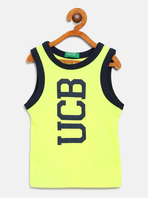 

United Colors of Benetton Boys Fluorescent Green Brand Logo Print Round Neck T-shirt