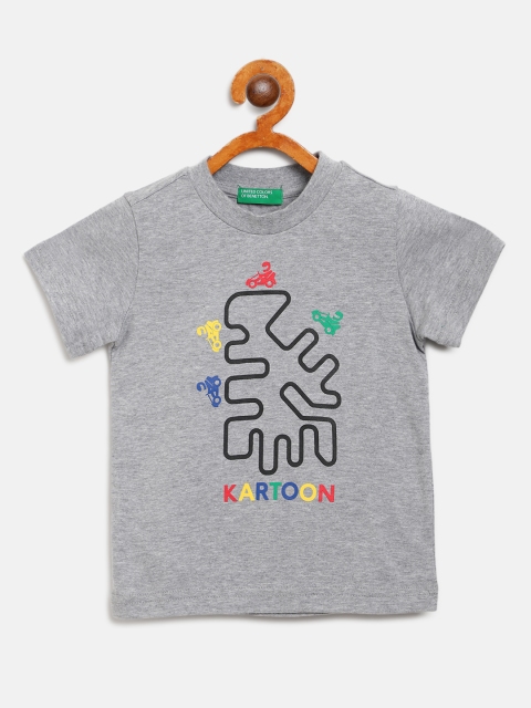 

United Colors of Benetton Boys Grey Melange Go Kart Track Print Round Neck T-shirt