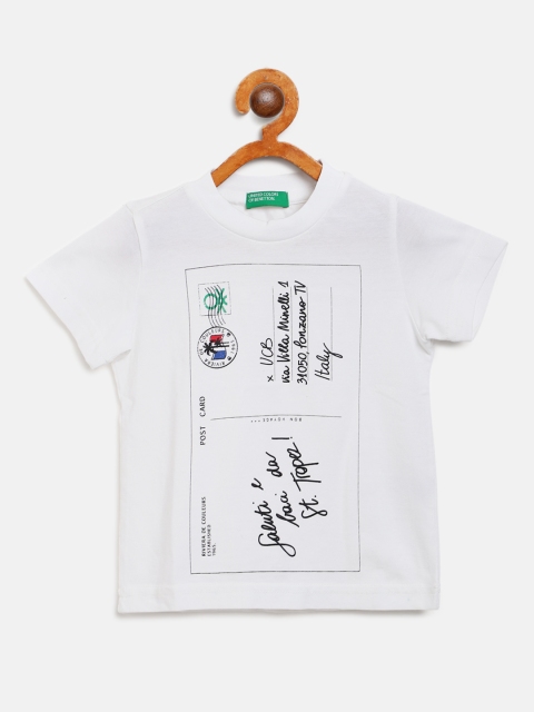 

United Colors of Benetton Boys White & Black Postcard Print Round Neck T-shirt