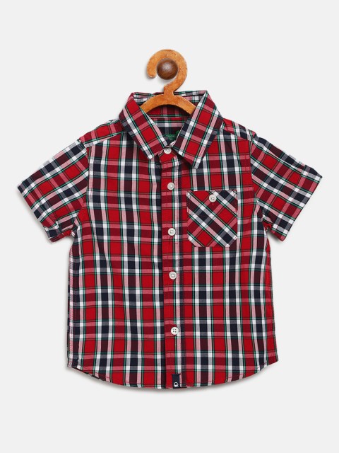 

United Colors of Benetton Boys Red & Navy Blue Regular Fit Checked Casual Shirt