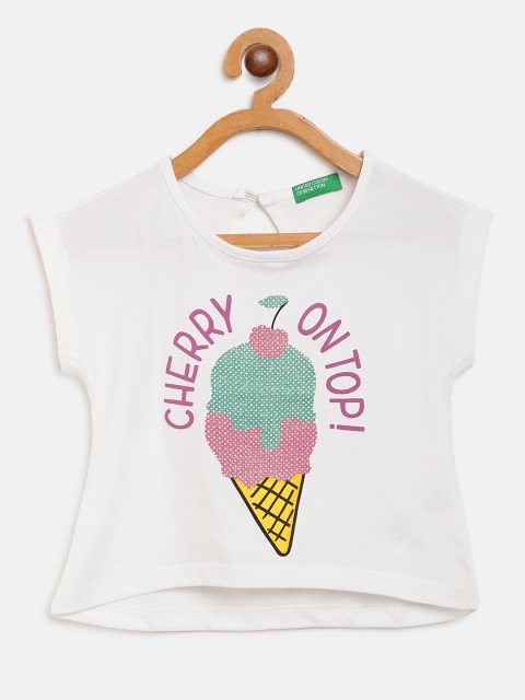 

United Colors of Benetton Girls White Printed Top