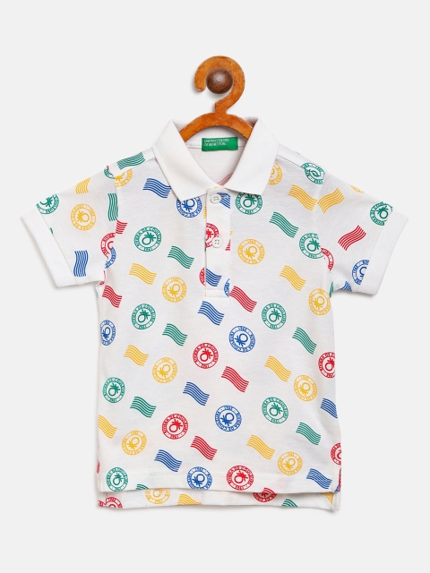 

United Colors of Benetton Boys Multicoloured Brand Logo Print Polo Collar T-shirt, Multi