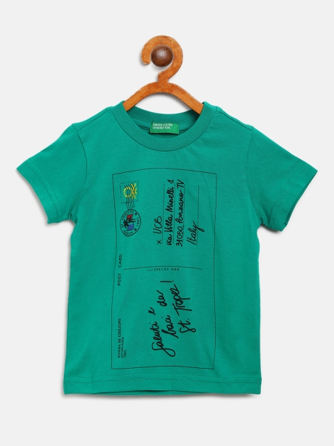 

United Colors of Benetton Boys Green & Black Postcard Print Round Neck T-shirt
