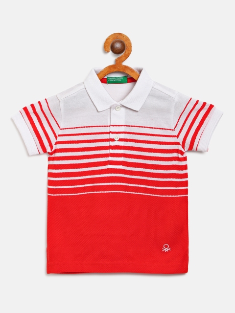 

United Colors of Benetton Boys Red & White Striped Polo Collar T-shirt