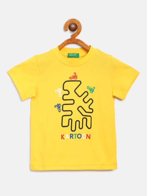 

United Colors of Benetton Boys Yellow & Black Go Kart Track Print Round Neck T-shirt