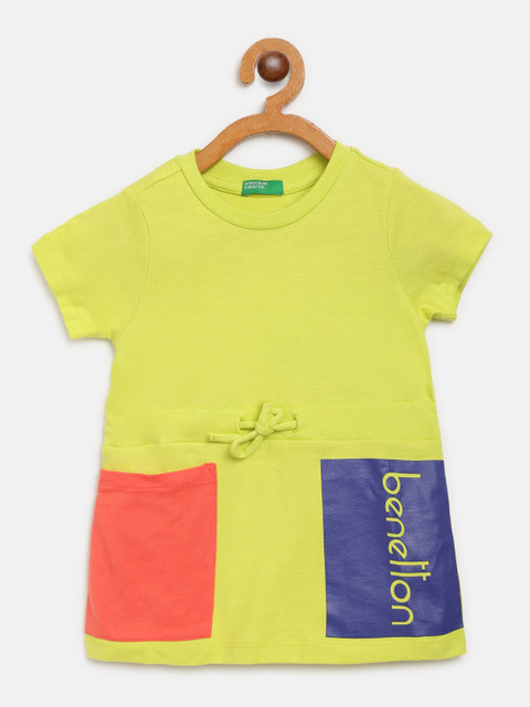 

United Colors of Benetton Girls Fluorescent Green & Blue Colourblocked T-shirt Dress