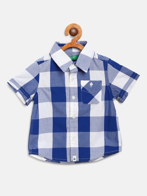 

United Colors of Benetton Boys Blue & White Regular Fit Checked Casual Shirt