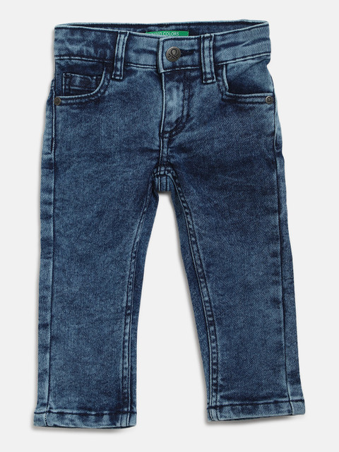

United Colors of Benetton Boys Navy Skinny Fit Towel Wash Clean Look Stretchable Jeans, Navy blue