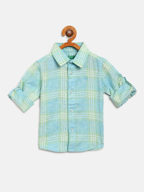 

United Colors of Benetton Boys Blue & Green Regular Fit Gradiant Checked Casual Shirt