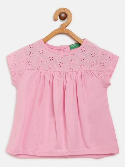 

United Colors of Benetton Girls Pink Schiffli Embroidered Top