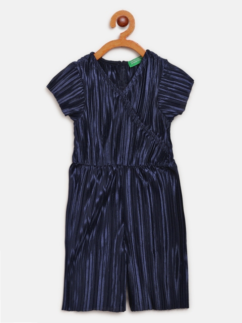 

United Colors of Benetton Girls Navy Blue Accordion Pleats Basic Jumpsuit