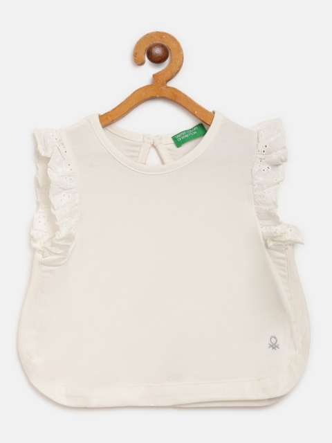 

United Colors of Benetton Girls Off-White Solid Pure Cotton Top
