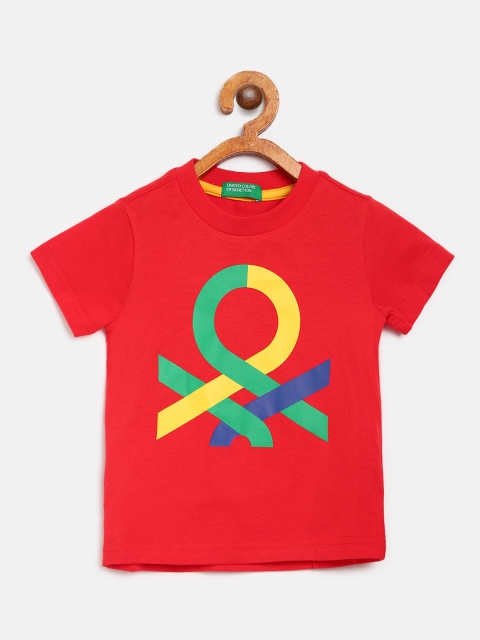 

United Colors of Benetton Boys Red & Green Brand Logo Print Round Neck T-shirt