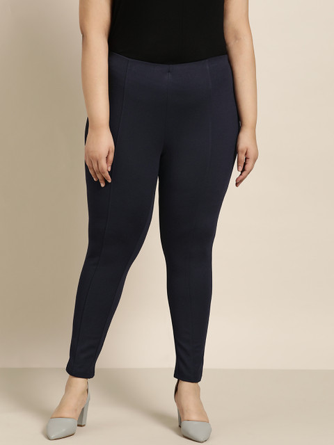 

Sztori Women Plus Size Navy Blue Solid Treggings