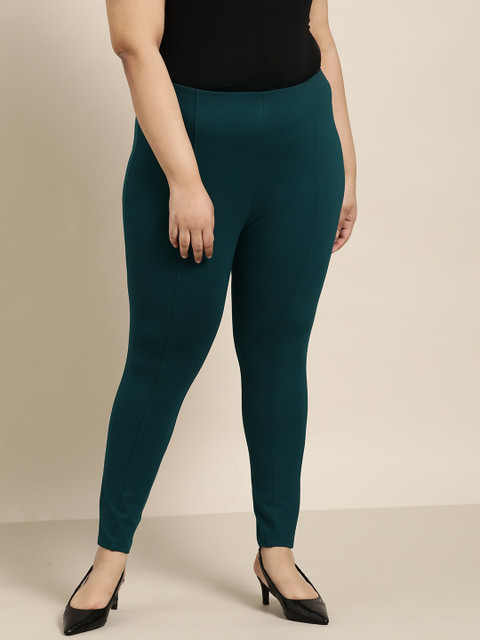 

Sztori Women Plus Size Teal Green Solid Treggings