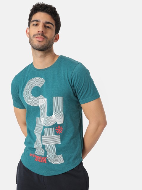 

Cultsport Men Teal Blue Printed Round Neck T-shirt