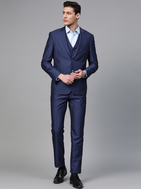 

Van Heusen Men Navy Blue Self Design Single-Breasted Slim-Fit Suit