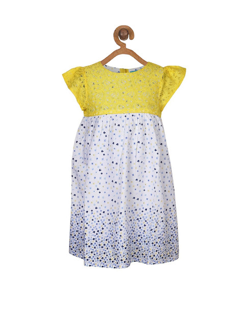 

Miyo Girls Yellow Printed Fit and Flare Dress