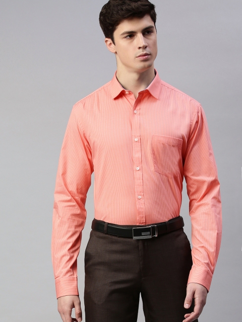

Park Avenue Men Orange & White Slim Fit Checked Formal Shirt
