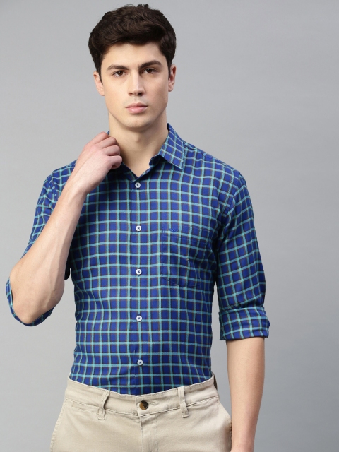 

Park Avenue Men Navy Blue & Brown Slim Fit Checked Smart Casual Shirt