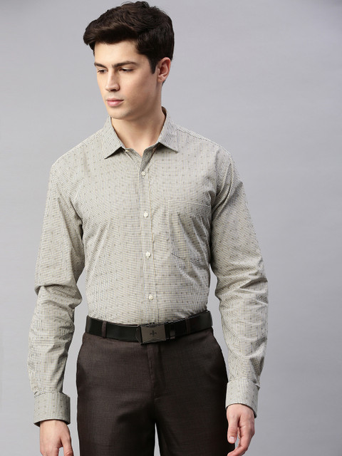 

Park Avenue Men Yellow & Navy Blue Slim Fit Checked Formal Shirt