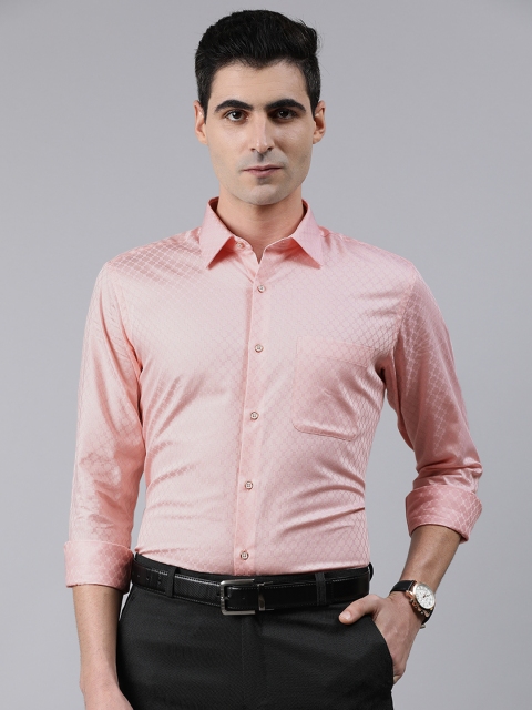 

Raymond Men Peach-Coloured Regular Fit Self Design Formal Shirt