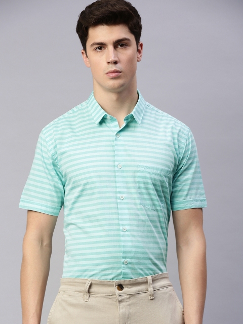 

Park Avenue Men Sea Green Slim Fit Striped Smart Casual Shirt