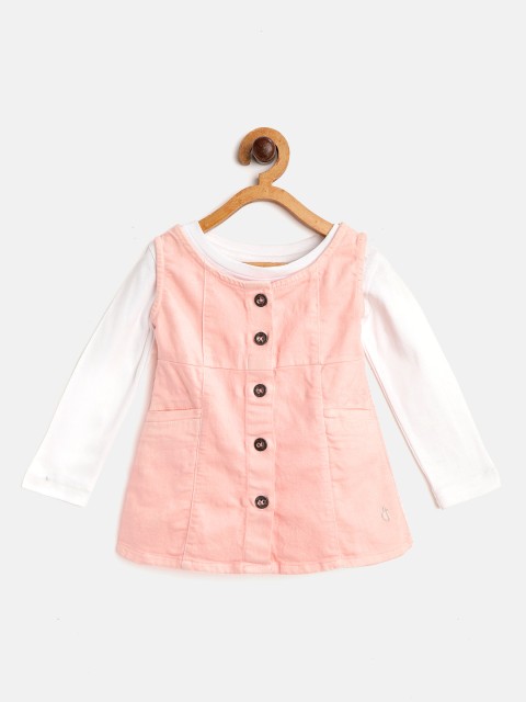 

Gini and Jony Girls Pink & White Solid Denim A-Line Dress with T-shirt
