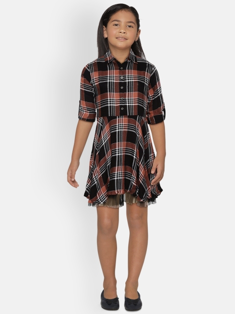 

Gini and Jony Girls Black & Dusty Pink Checked Shirt Dress