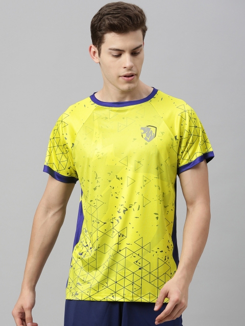 

mezmoda Men Yellow & Blue Printed Round Neck T-shirt