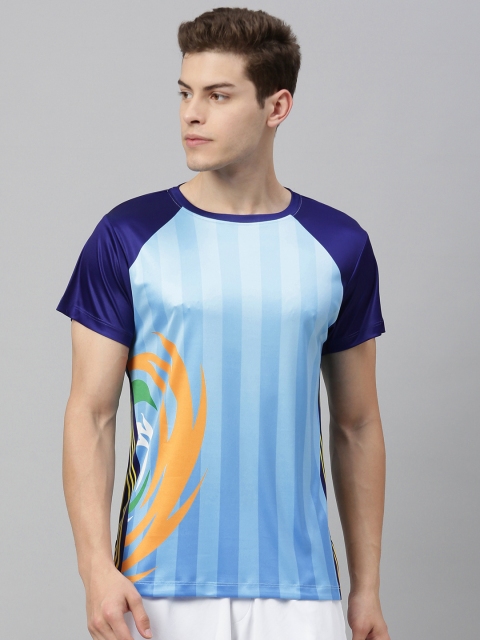 

mezmoda Men Blue Striped Round Neck MI Fan Follow T-shirt