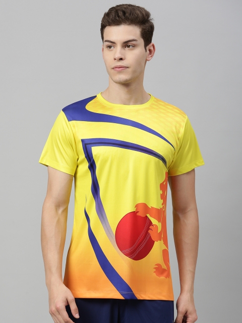 

mezmoda Men Yellow & Blue Printed Round Neck T-shirt