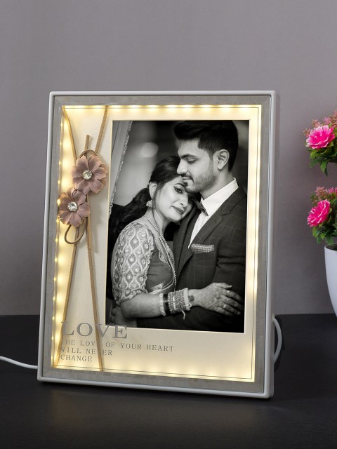 

Golden Peacock White LED Square Table-Top Photo Frame