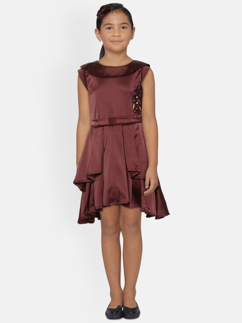 

Gini and Jony Girls Burgundy Solid A-Line Dress With Hairband