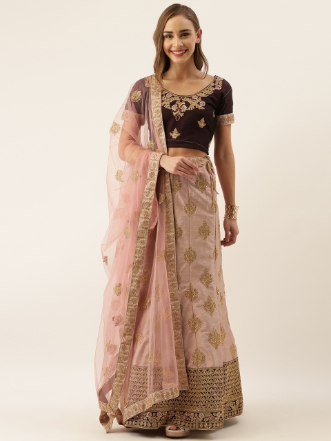 

V SALES Lavender & Purple Embroidered Semi-Stitched Lehenga & Unstitched Blouse with Dupatta