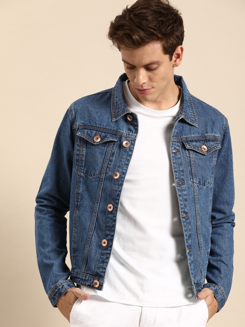 

ether Men Blue Washed Denim Jacket