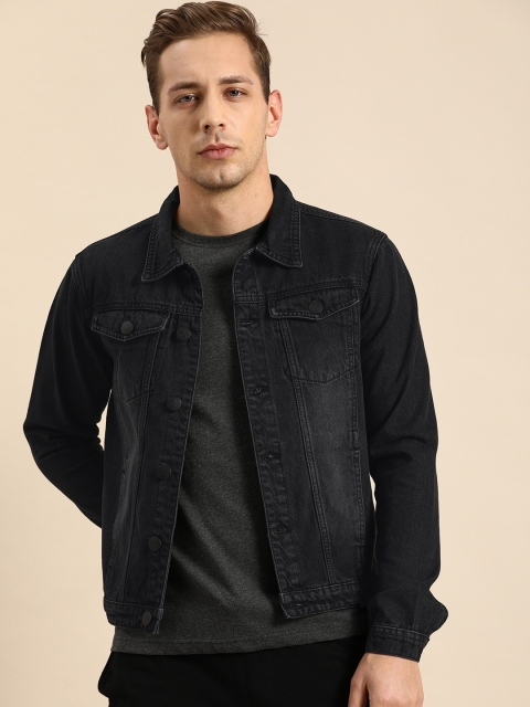 

ether Men Black Washed Denim Jacket