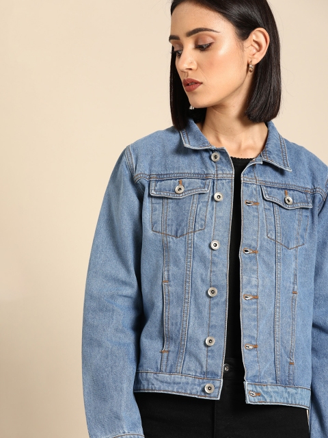 

ether Women Blue Solid Denim Jacket